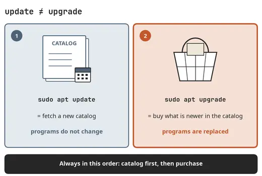 apt update and apt upgrade are not the same thing