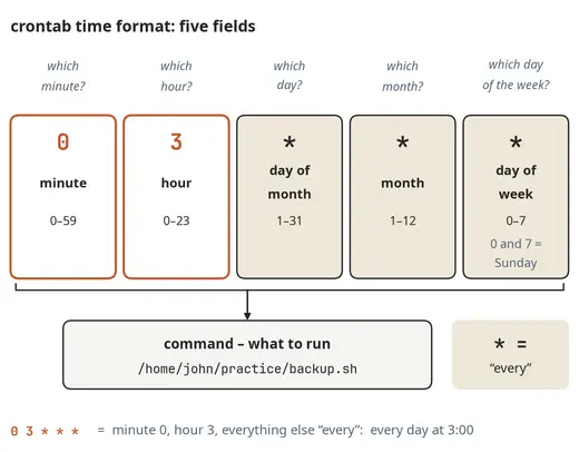The crontab time format: five fields
